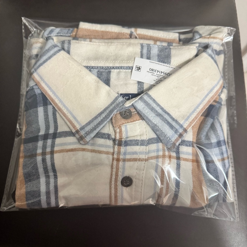 NWT George Men's M Medium Flannel Shirt White Blue Orange Plaid Button Up Soft - Picture 4 of 5